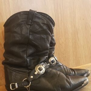 Durango Black Leather Western Boots with Silver Details